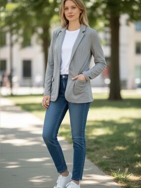 Magaschoni Heather Gray Knit Blazer Jacket